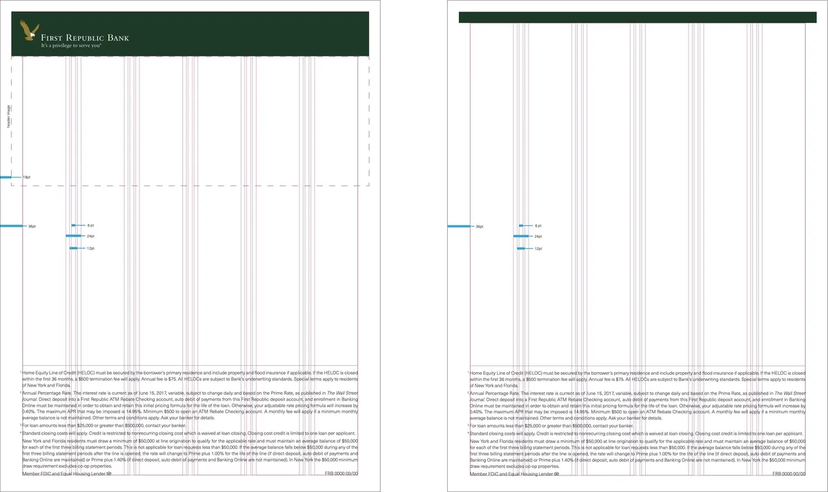 Guideline page showing the column grid and margins for a two-page layout.